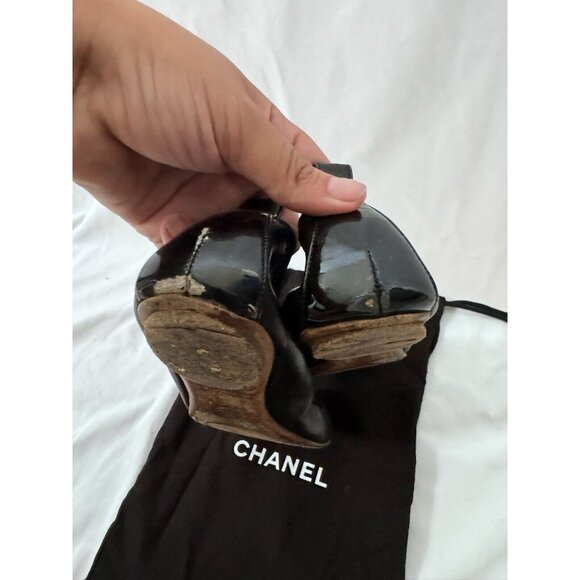 Chanel Women's Flats Ballerinas Black Logo CC Leather 36 - Picture 10 of 11